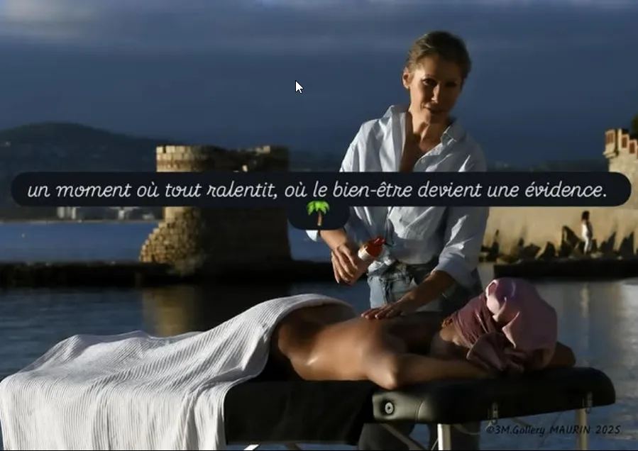 Ambiance calme et chaleureuse pour un massage bien-être sur la Côte d’Azur.
